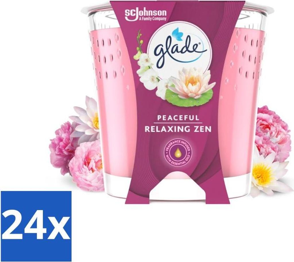 Glade - Entspannende Zen-Duftkerze - 100 % Rapswachs - 112 g - Vorteilspack - 24 Stücke