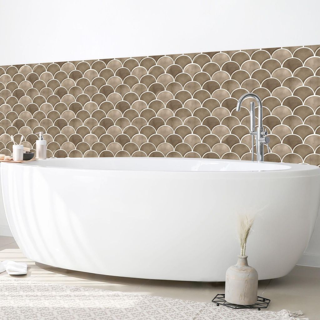 Wandverkleidung Bad mit Motiv selbstklebend - 0.35 mm Wandpaneel matt wasserfest Design beige Fliesenoptik Badrückwand fugenlos 350x80 cm