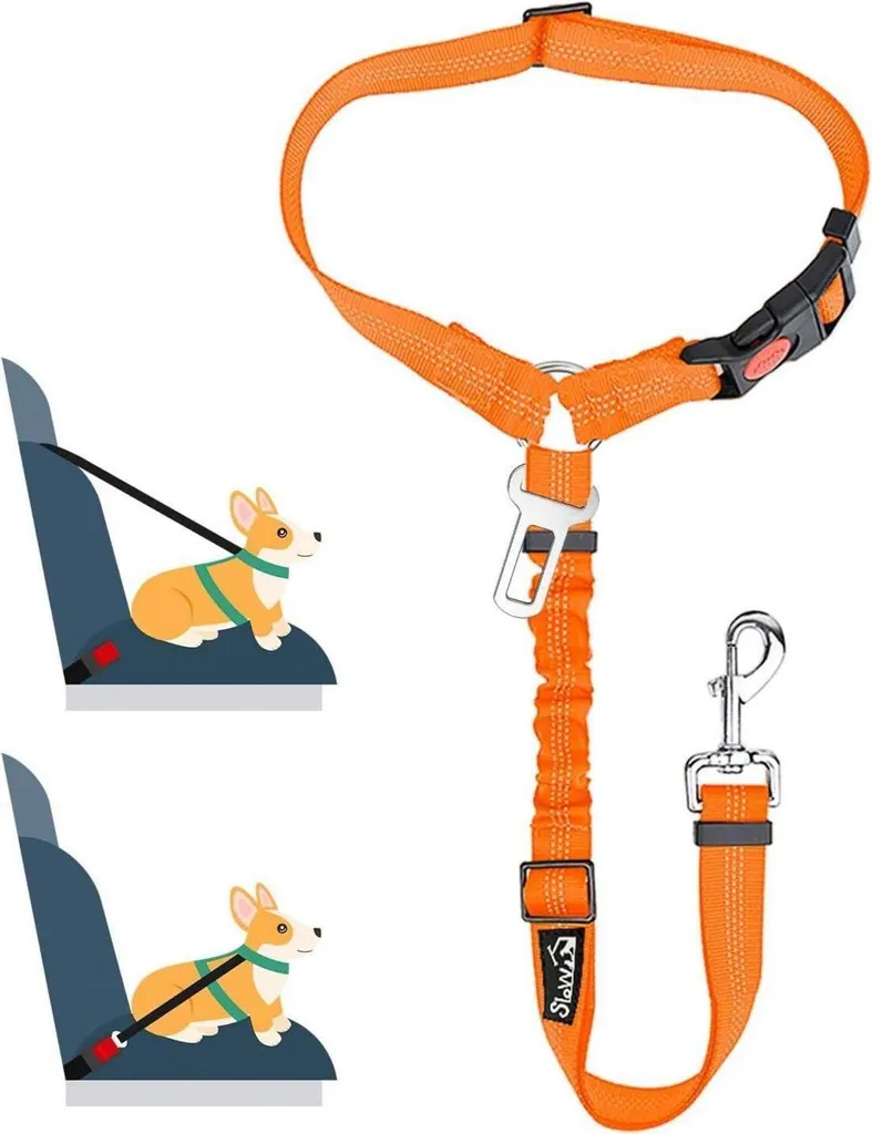 Imbracatura per cani SlowTon Cintura di ritenuta per poggiatesta auto Arancione