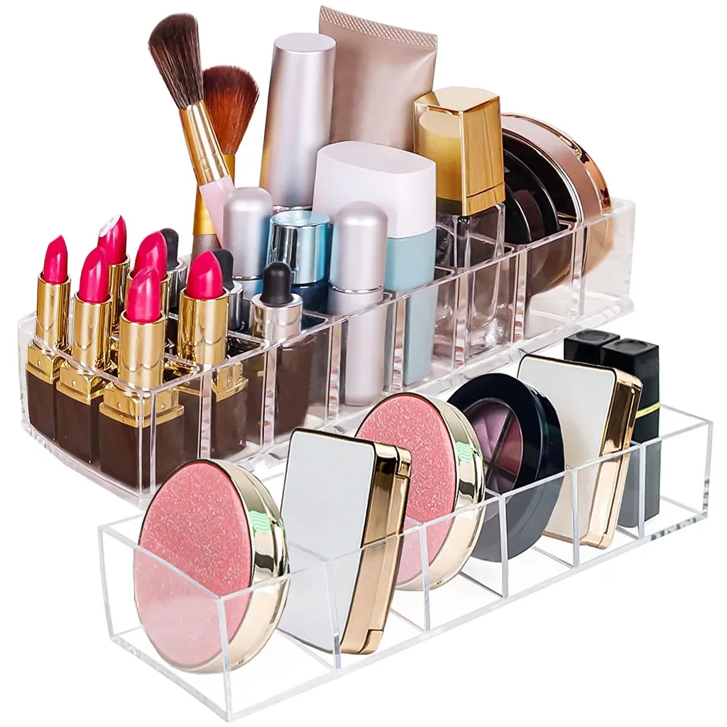 Organisateur maquillage transparent avec compartiments modulables de beauté