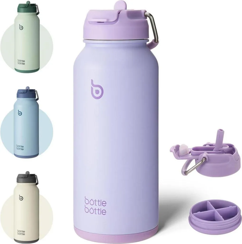 Borraccia Termica 1 Litro in Acciaio Inox con Cannuccia e Portapillole