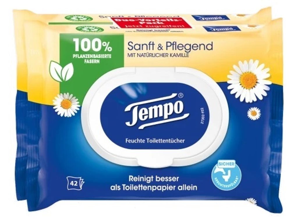 Tempo Feuchtes Toilettenpapier Sanft & Pflegend Duo-Pack Immagine del prodotto 
