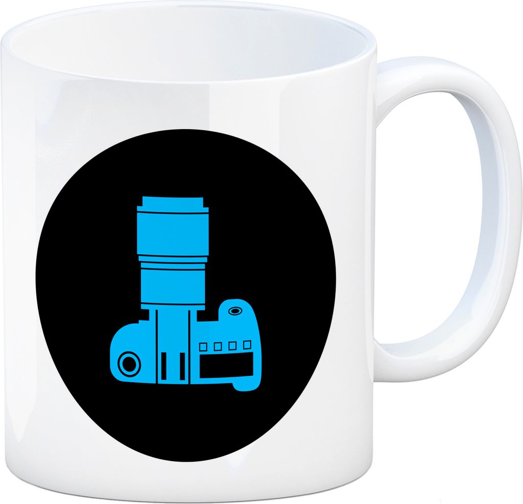 Fotografie Kaffeebecher mit Kamera Motiv in Blau