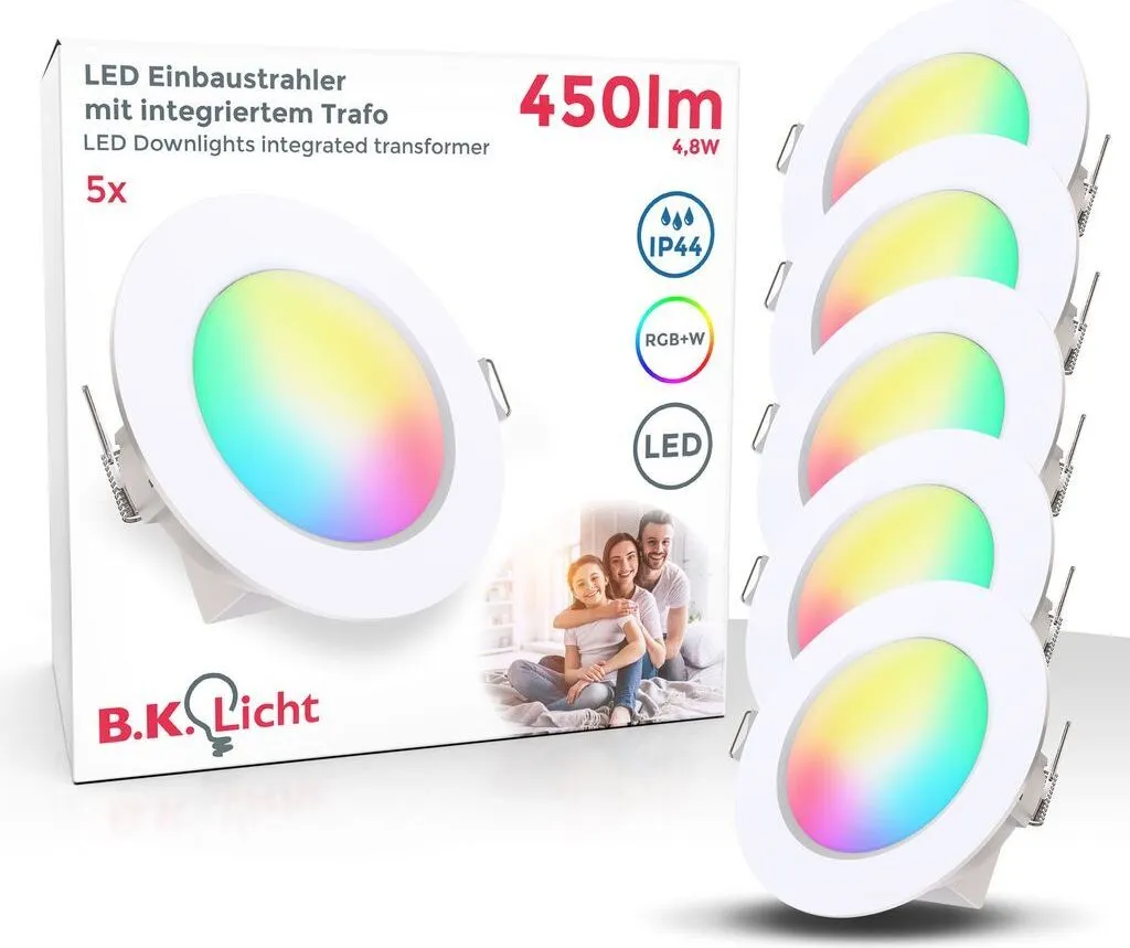 Illuminazione Bagno RGBW B.K.Licht Set 5 Faretti LED Dimmerabili