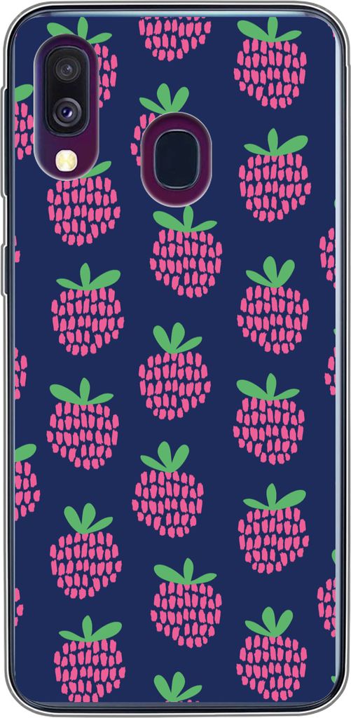 MuchoWow Handyhülle Schutzhülle Hülle für Telefoonhoesje Samsung Galaxy A40 Muster - Himbeere - Retro Silikon Softcase Handy Hülle - Handy-T...