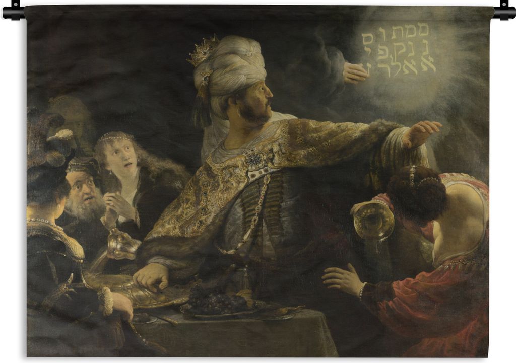 MuchoWow Wandteppich Wandbehang Das Festmahl des Belsazar - Rembrandt van Rijn 90x67.5 cm Tapisserie Dekoration Wandtuch - Fototeppich - Wand-Sku...
