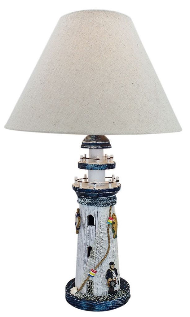 Leuchtturm Lampe 50cm Holz Schirm Textil 30/12 cm Produktbild 