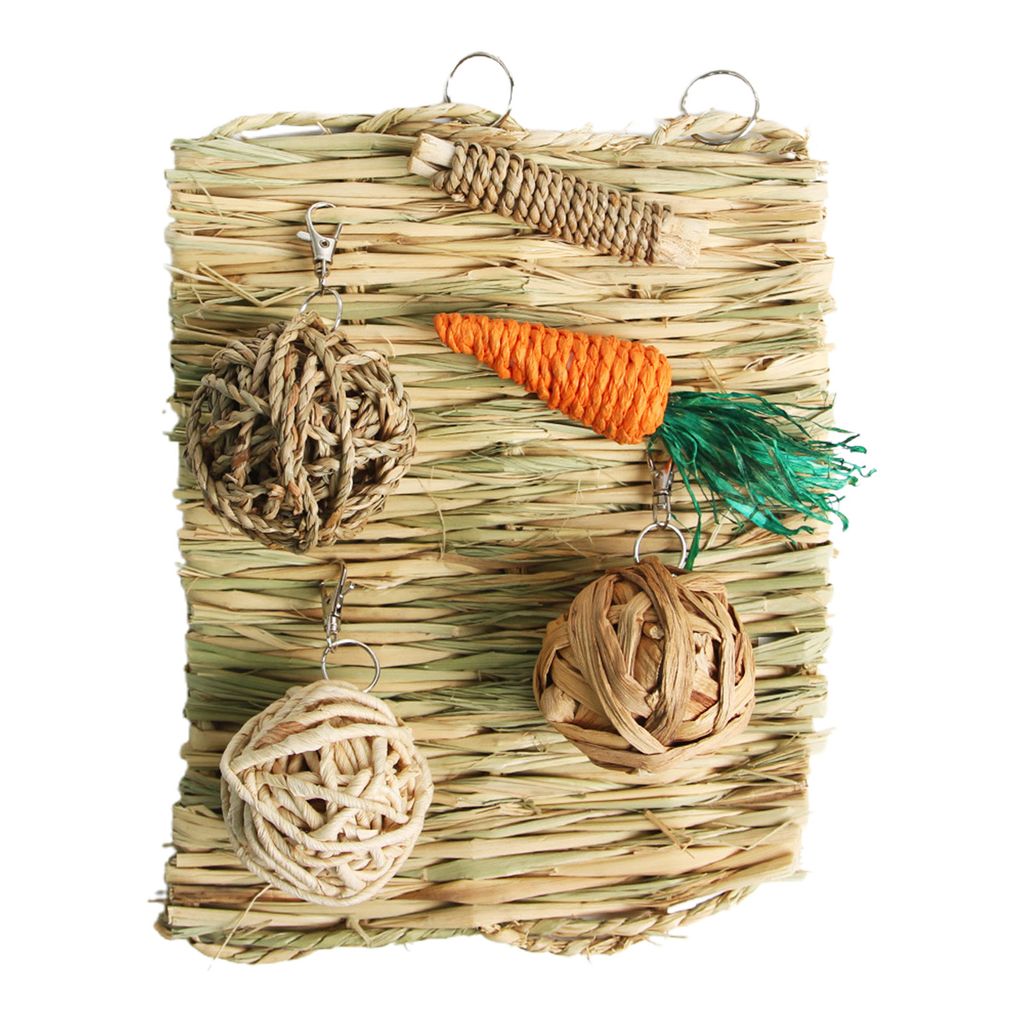 1 Set Hamster-Kauspielzeug, bissfeste Naturmaterialien, lindert Langeweile, Hamster-Kaninchen-Zähneknirschen, Strohmatte, Käfigzubehör