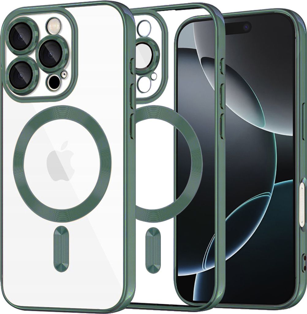 Techsuit Luxury Crystal Back Cover Hülle mit MagSafe für Apple iPhone 16 Pro - Transparent/Dunkelgrün