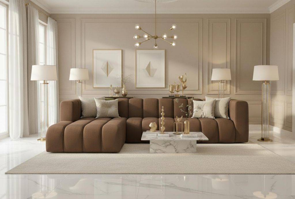 Kaiser Möbel Ecksofa L-Form GRAND 318 cm, stoff Salvador, Dunkelbraun, Links