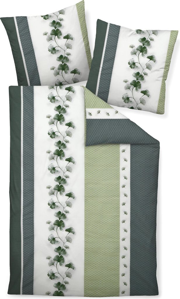 A bedding set including a duvet cover and two pillowcases, laid out flat.