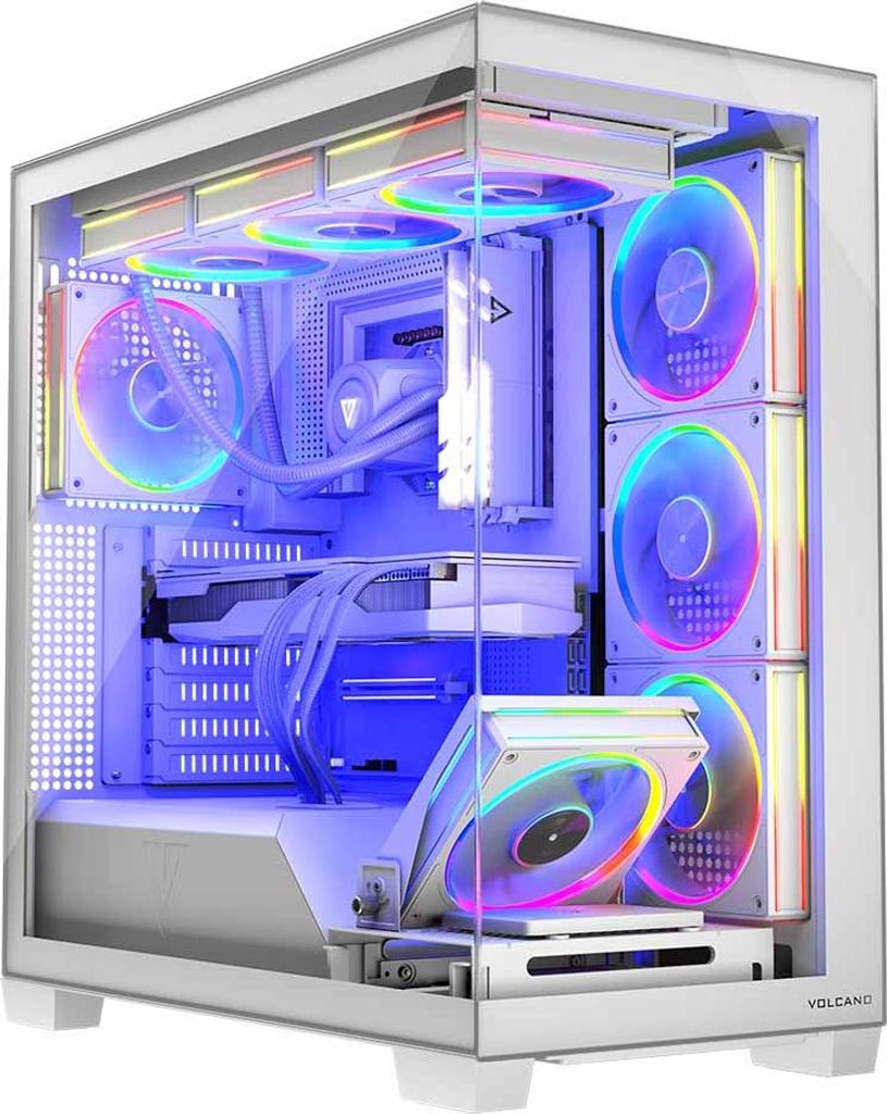 MODECOM Volcano Stellar ARGB 8F PC-Gehäuse, Weiß, Midi Tower, 8 ARGB Lüfter, Glas Seitenteil, Staubfilter, Kabelmanagement