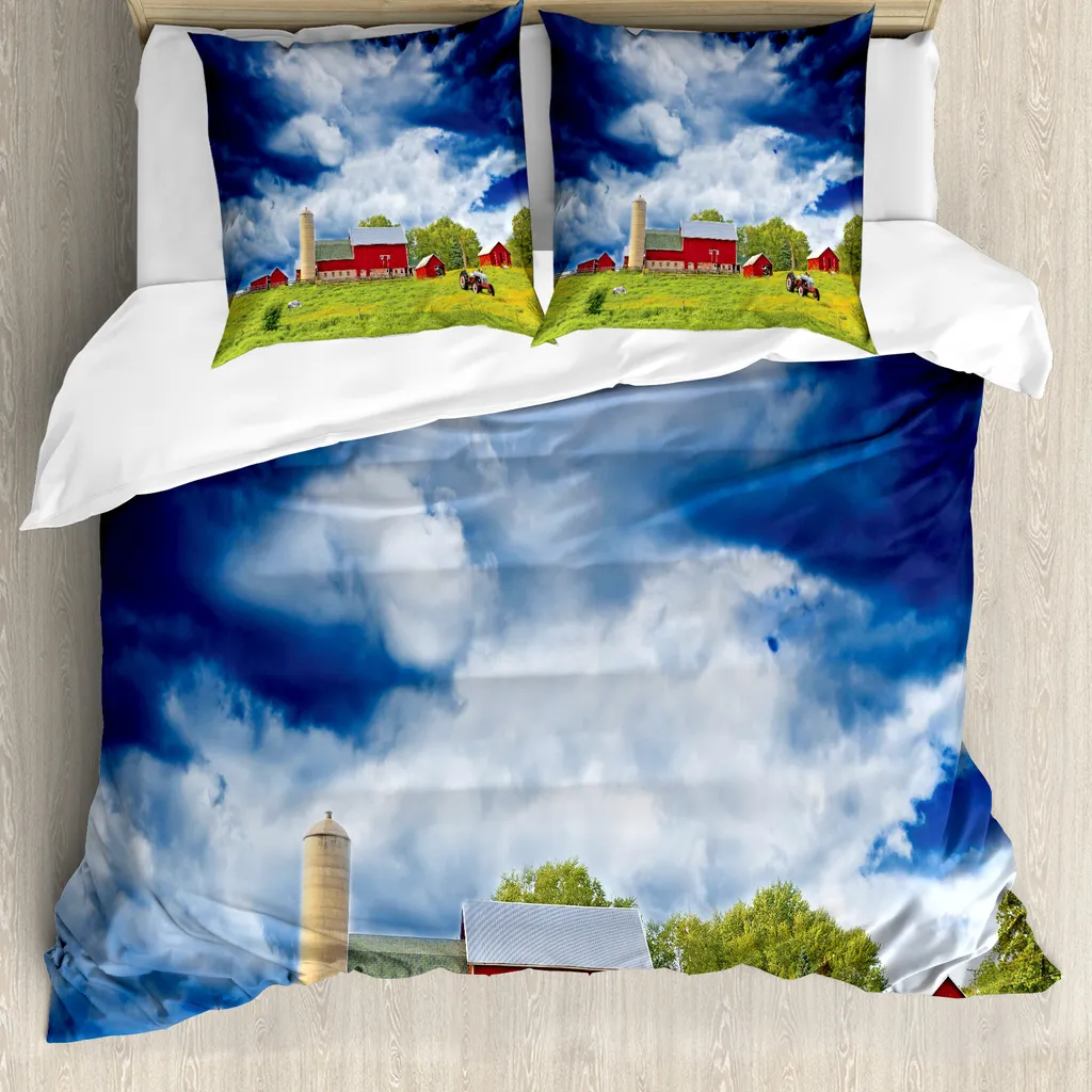 Parure de lit 155x220 cm Housse de couette Imprimée Paysage Rural