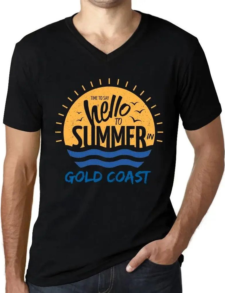 Herren Grafik T-Shirt V-Ausschnitt Zeit dem Sommer an der Goldküste Hallo zu sagen – Time To Say Hello To Summer In Gold Coast – Öko-Verantwo...