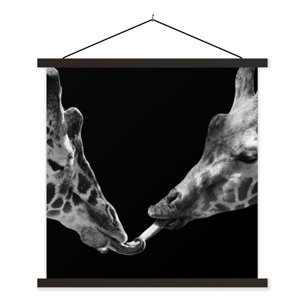 MuchoWow Textilposter Tiere - Schwarz - Giraffe - Weiß - Porträt 60x60 cm mit schwarzem Rahmen - Posteraufhänger