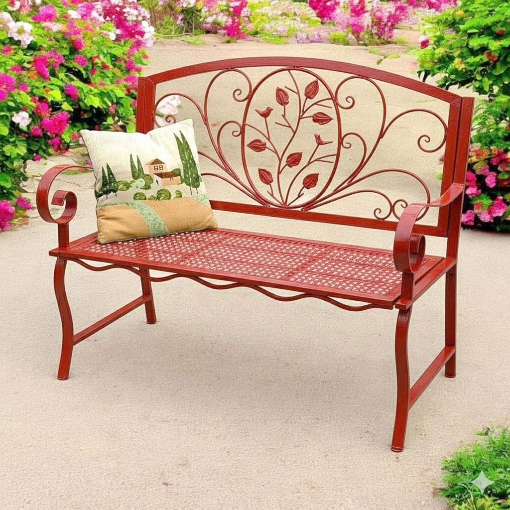 DanDiBo Gartenbank Rosso Wetterfest 2 Sitzer Metall Rot 110 cm 96707 Sitzbank Eisen Bank Garten Antik Parkbank