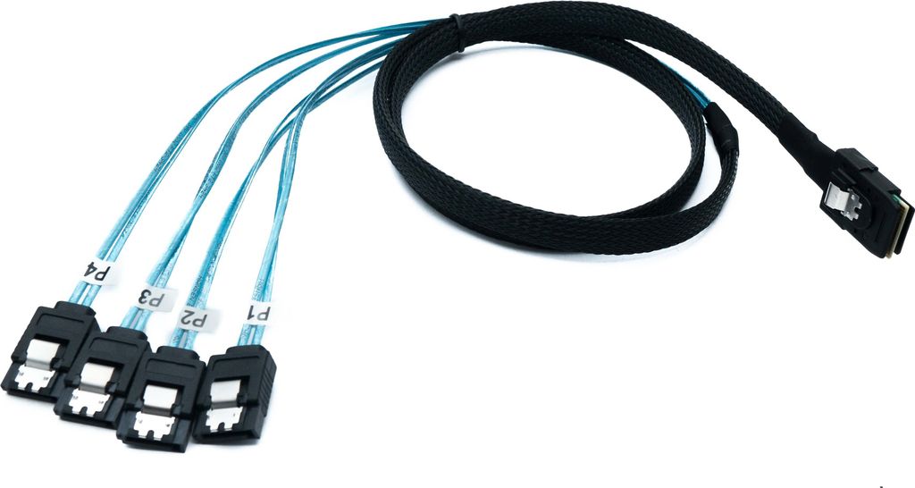 SYSTEM-S SFF-8087 Kabel 100 cm Mini SAS 36 Pin zu 4x SATA 7 Pin für RAID Festplatte Motherboard