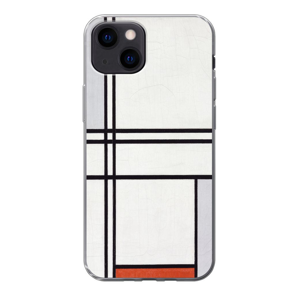 MuchoWow Handyhülle Schutzhülle Hülle für iPhone 13 mini Komposition 1 mit Rot und Grau - Piet Mondrian Silikon Softcase Handy Hülle - Softcase