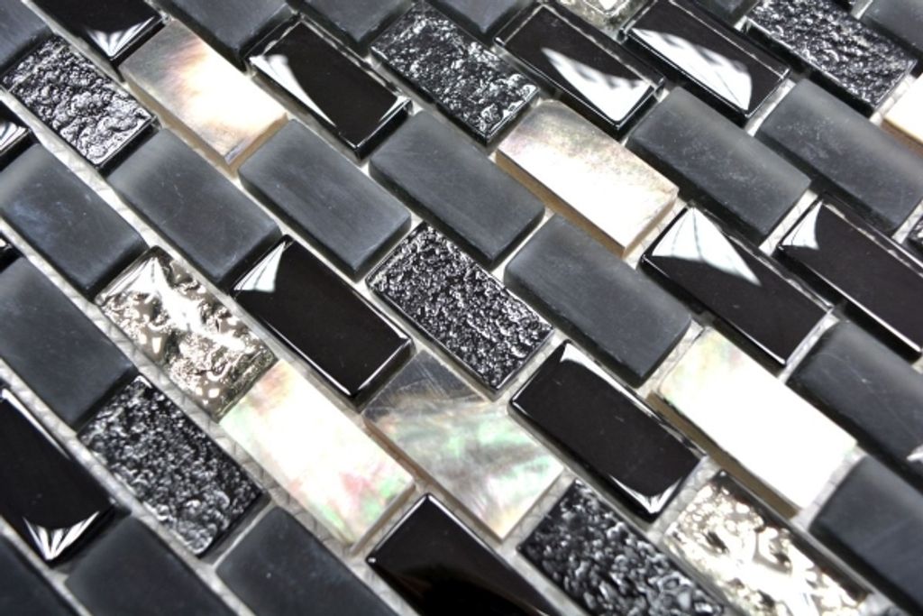 Handmuster Mosaikfliese Transluzent schwarz Brick Glasmosaik Crystal Stein Muschel schwarz MOS87-B03S_m