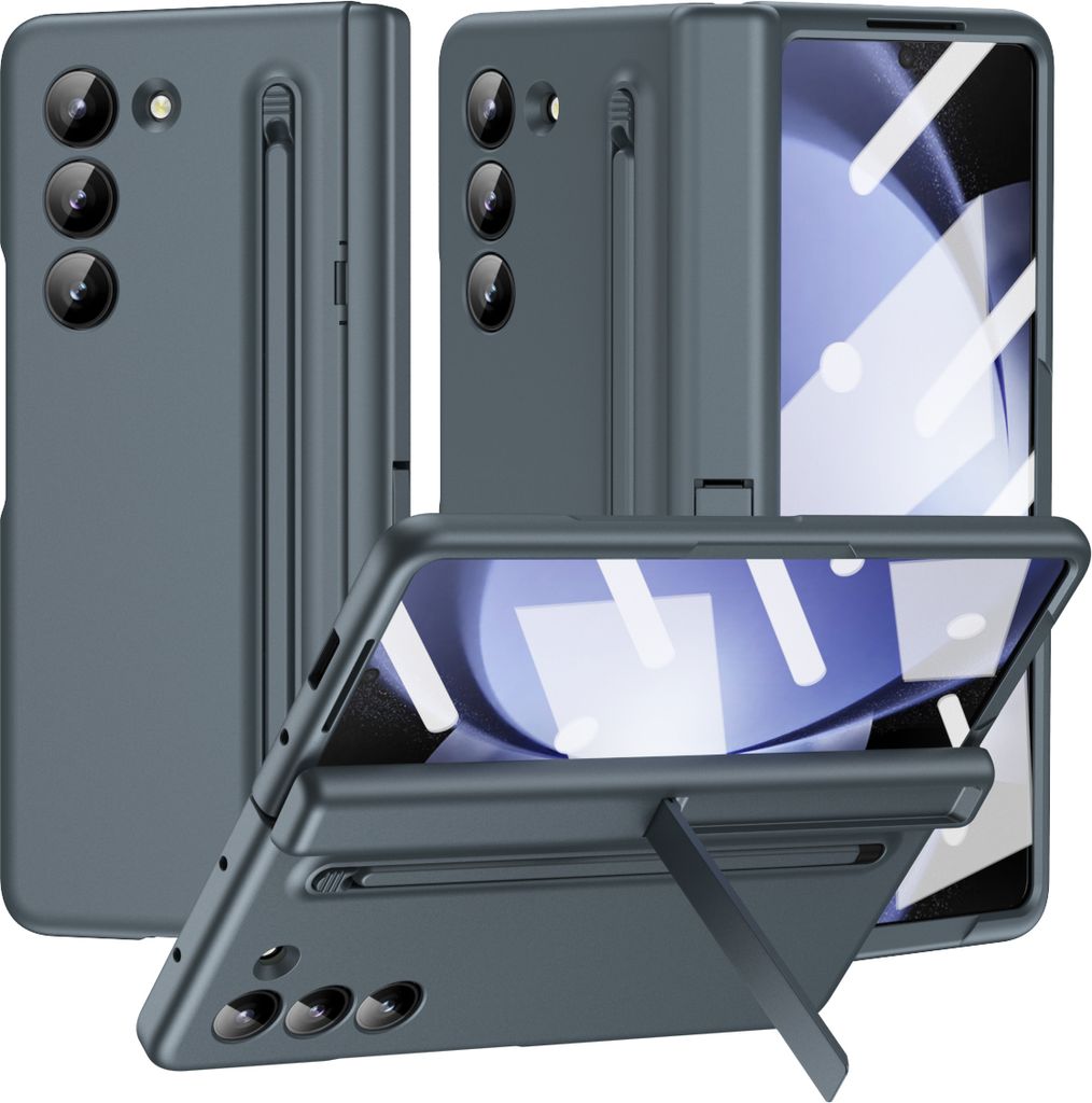 Handyhülle für Samsung Galaxy Z Fold 5 mit Stifthalter und Ständer, Scharnierschutz mit Displayschutzfolie Grün