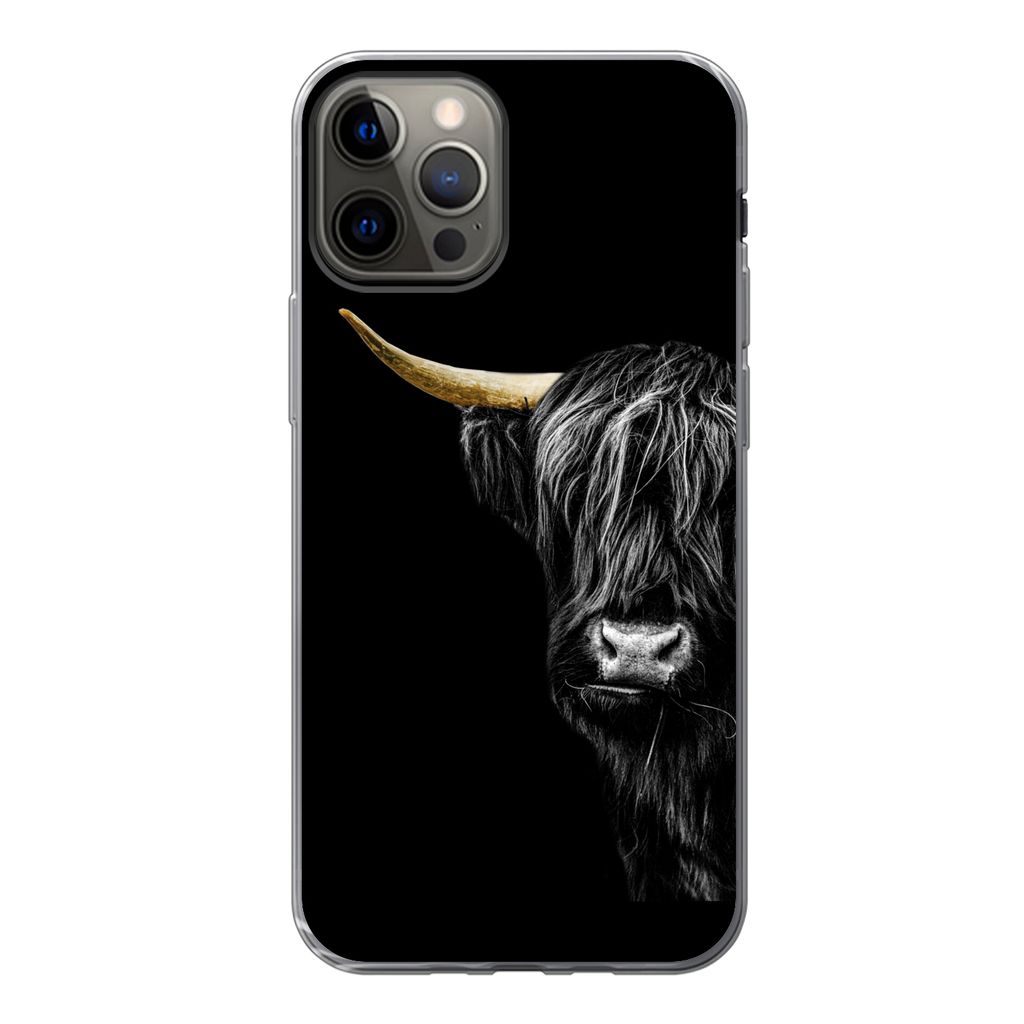 MuchoWow Handyhülle Schutzhülle Hülle für iPhone 13 Pro Schottischer Hochländer - Kühe - Gold Silikon Softcase Handy Hülle - Handy-Tasche