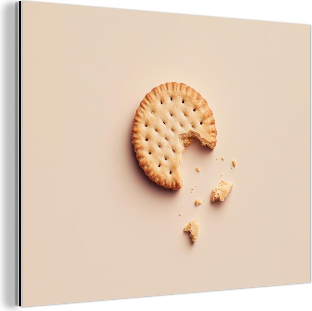 MuchoWow Wanddekoration Metall Metallbild Wandkunst 80x60 cm Keks - Krümel - beige MuchoWow Aluminium Gemälde - Alubild
