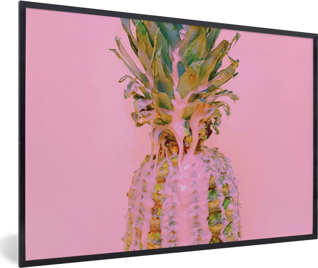 MuchoWow Gerahmtes Poster Farbe - Ananas - Rosa - Sommer 90x60 cm - Poster mit Schwarzem Bilderrahmen Wandposter Rahmen Foto Bilder - Fotorahmen ...