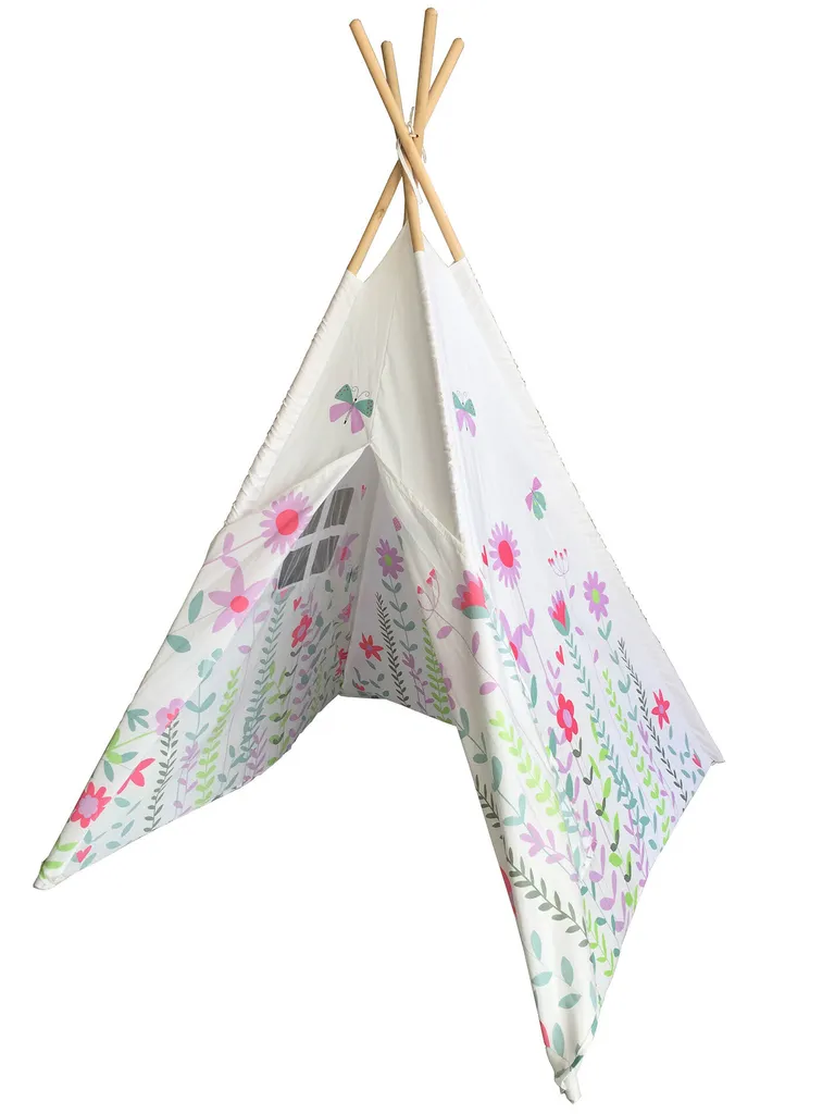 Grand tipi enfant G21 fleurs roses : fini l'ennui avec cette aire de jeu