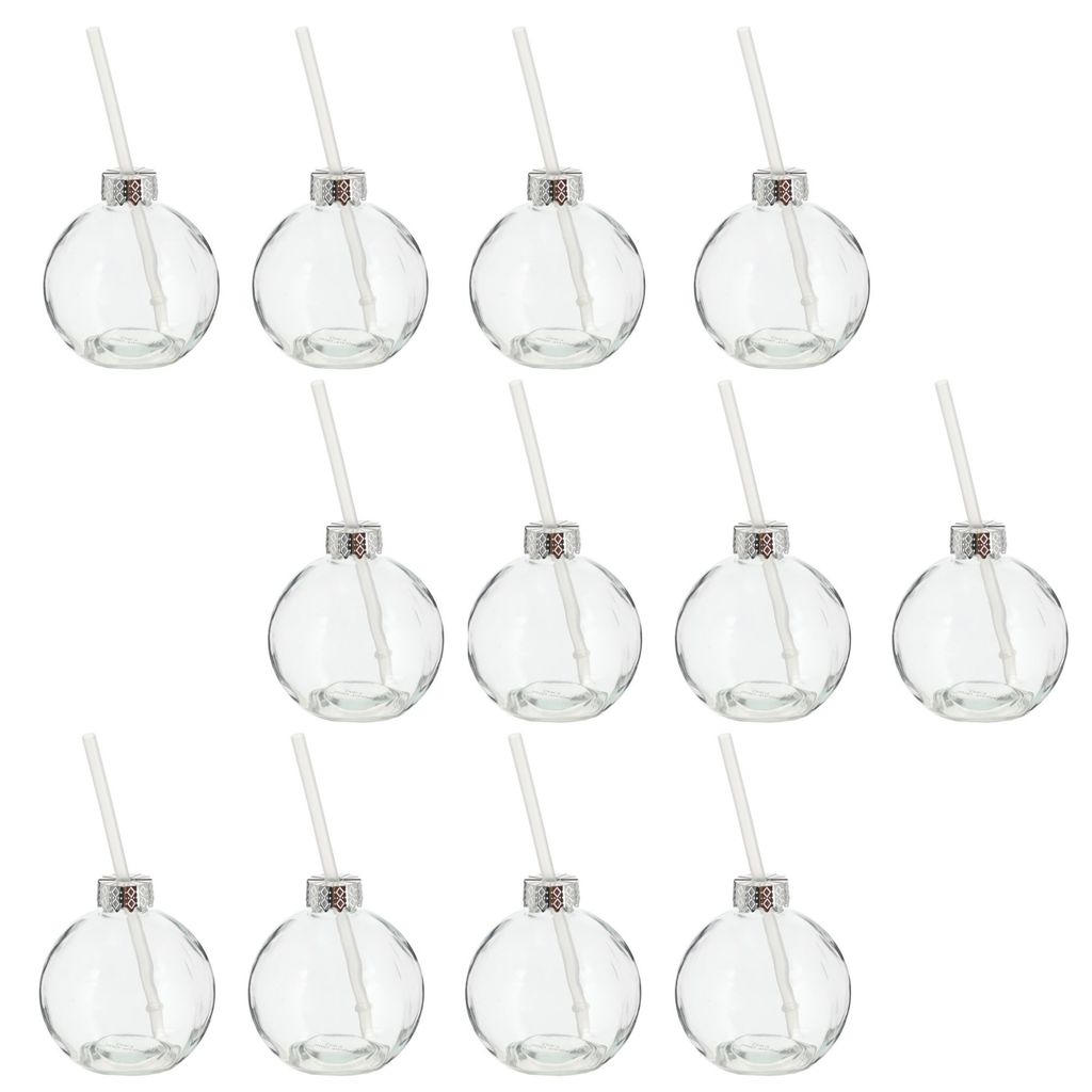 Novaliv 12x Tassen Glühwein 400 ml Personalisierte Weihnachtstasse mit Trinkhalm - Weihnachtskugel als Glühweinbecher - Christbaumkugel Motiv Tas...