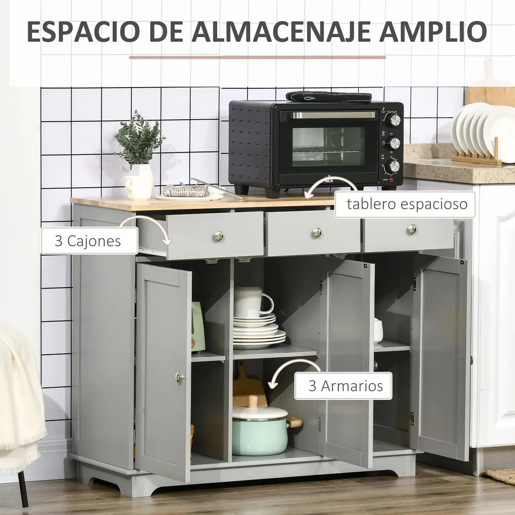 Meuble de Rangement Buffet Gris Clair 101 cm pour Optimiser l'Espace - 3