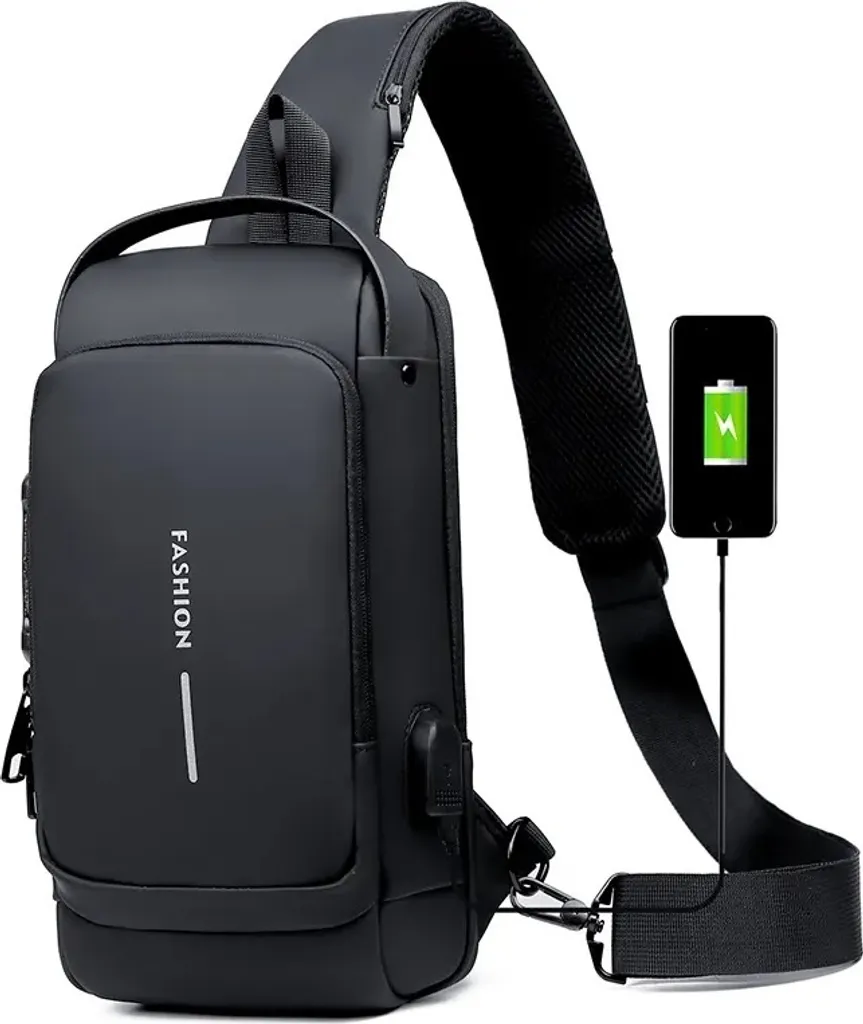 Sac Banane de Voyage Noir avec USB et Protection Anti-Vol pour Mobile