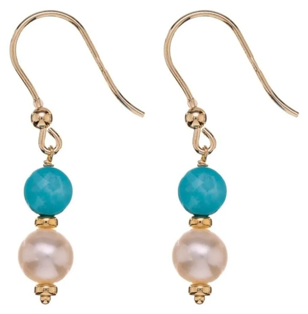 Boucles d'oreilles en plaqué or, nacre véritable et turquoise fine