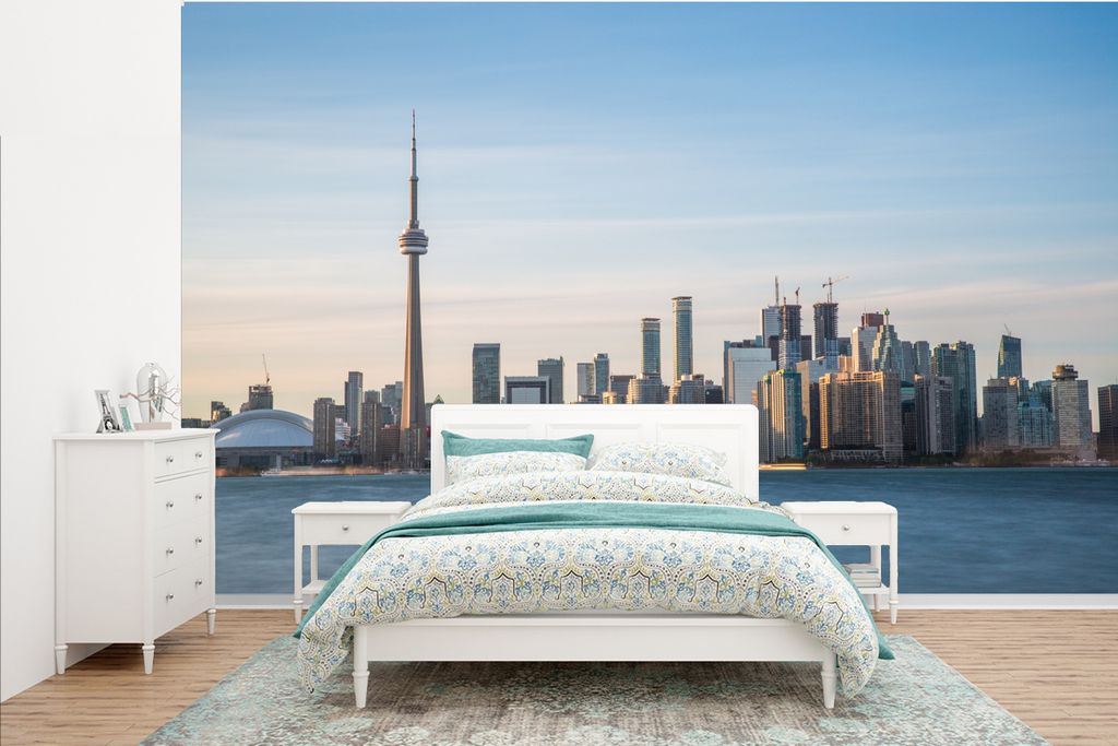 MuchoWow Fototapete für Wohnzimmer oder Schlafzimmer Wandtapete Vinyl Motivtapete Skyline von Toronto mit dem CN Tower in Kanada - 385x240 cm - ...