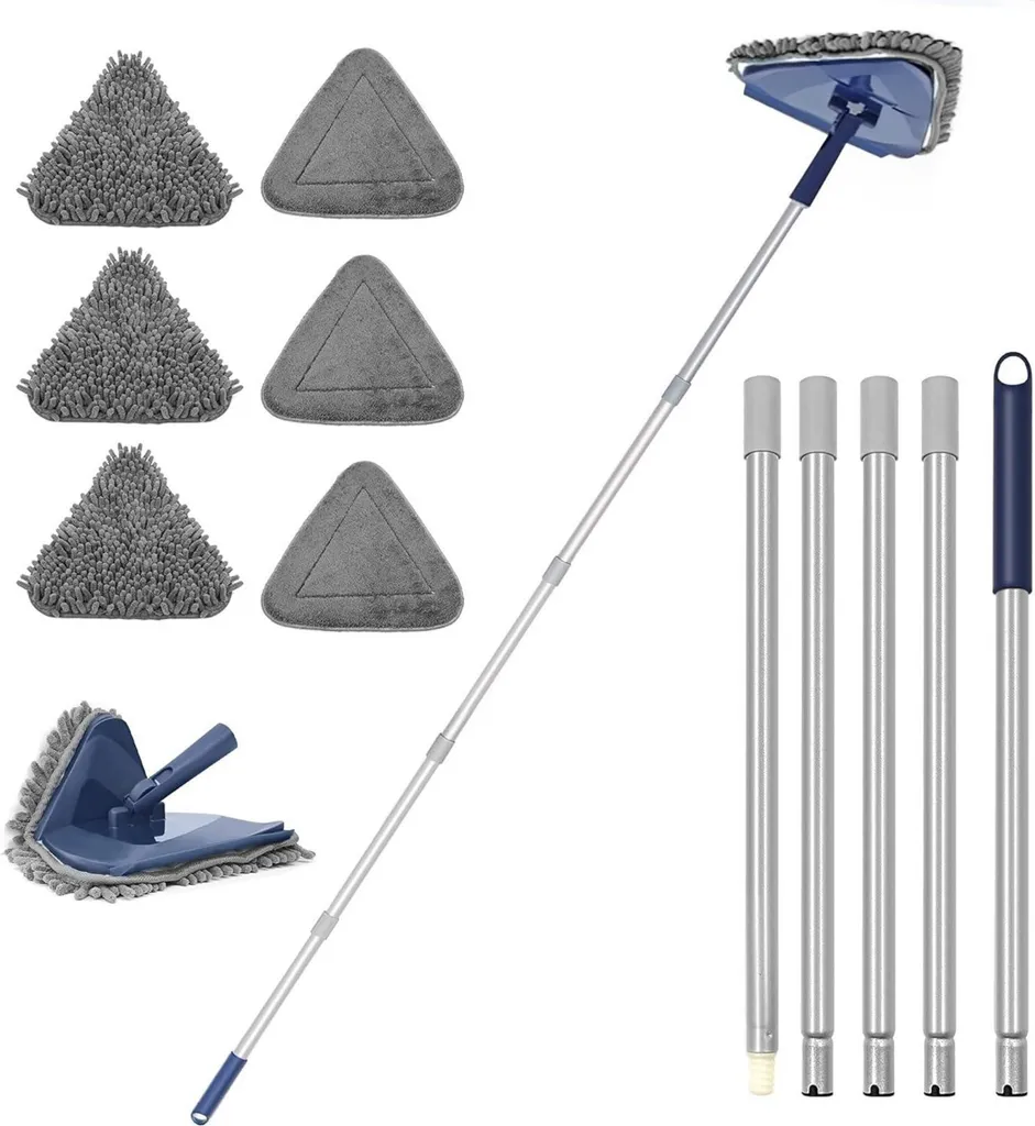 Serpillière Télescopique 200cm Manche en Inox et 6 Pads Multi-surfaces