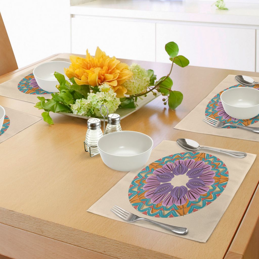 ABAKUHAUS Mandala Platzmatten, Mandala Art Design mit rotierenden Zigzags Definitive Linien und Blumenmotive Print, Tiscjdeco aus Farbfesten Stoff ...