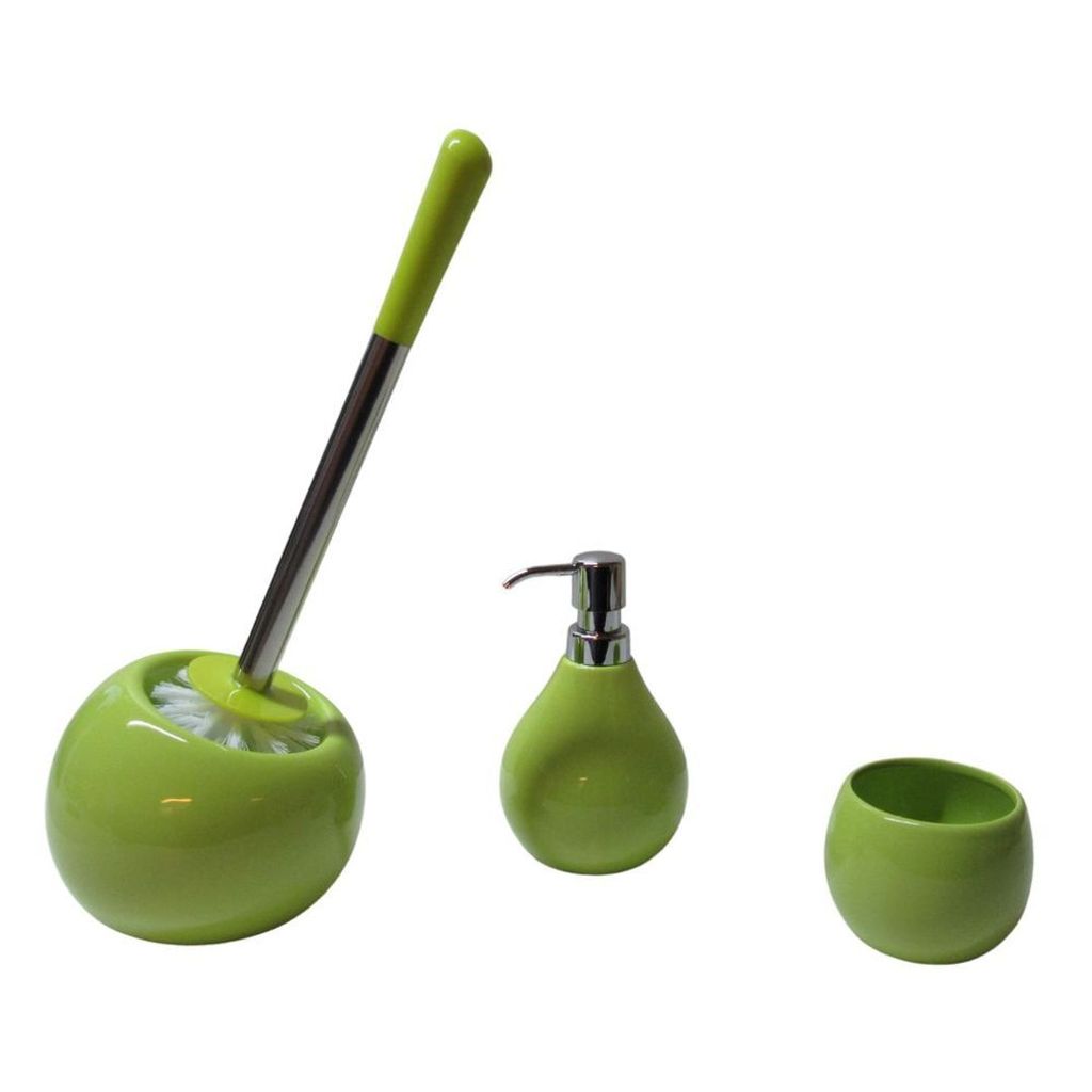3tlg Set Bad Accessoires WC-Bürste Seifenspender Zahnputzbecher Coppa Grün