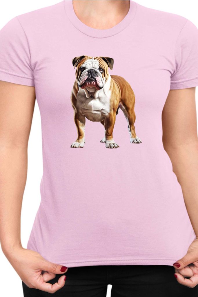 Damen T-Shirt Dogs Breeds English Bulldog Dog Breed 005, Lady M / Hellrosa