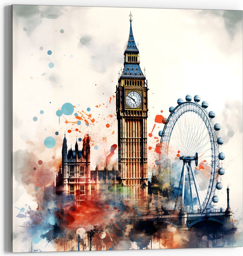 DEQORI Glasbild Echtglas 50x50 cm 'Londoner Farbtanz' Wandbild Bild modern Deko