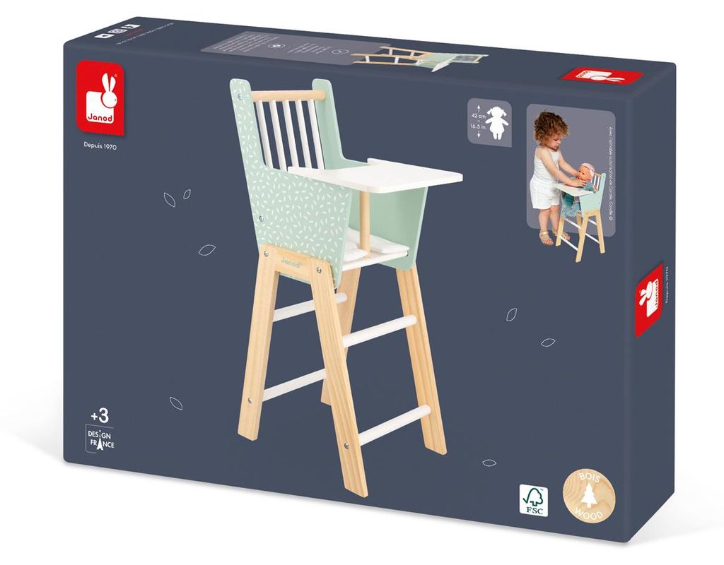 Janod Puppenstuhl Zen - Holz Kinderstuhl für Babypuppen bis 42 cm