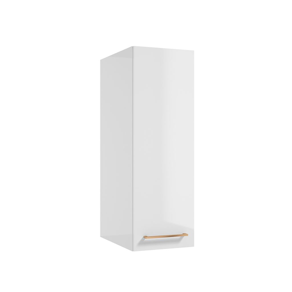 Hängeschrank, 45 cm tief, in weiß Hochglanz mit Metallgriff in kupfer MESSINA-107, B/H/T: ca. 30/90/45 cm