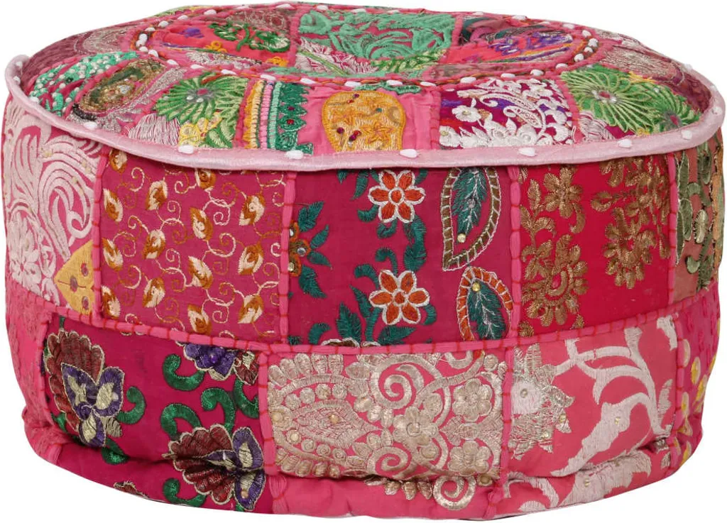 Pouf rond rose coton patchwork : solution déco pour petits espaces - 4