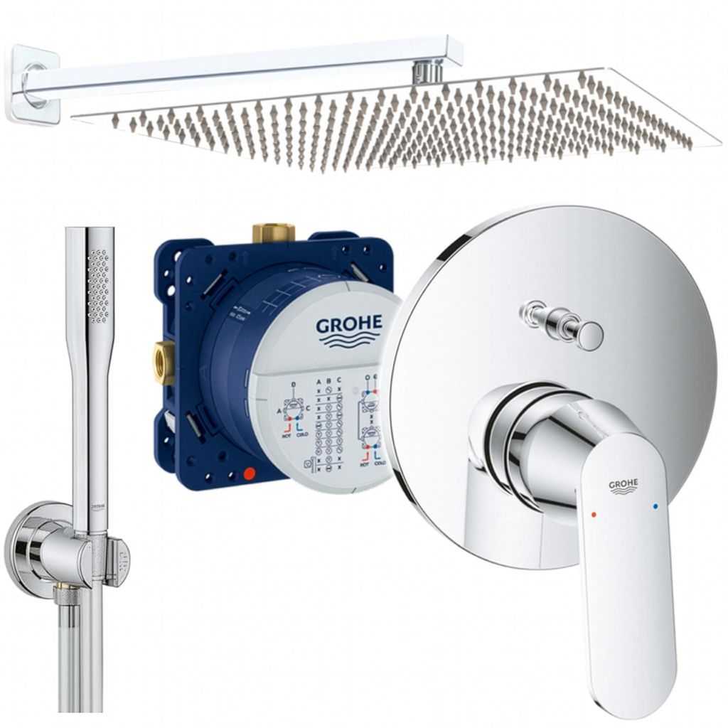 Grohe und Jowi Unterputz Duschsystem, Eurosmart Cosmopolitan Duscharmatur, 360x360mm Kopfbrause