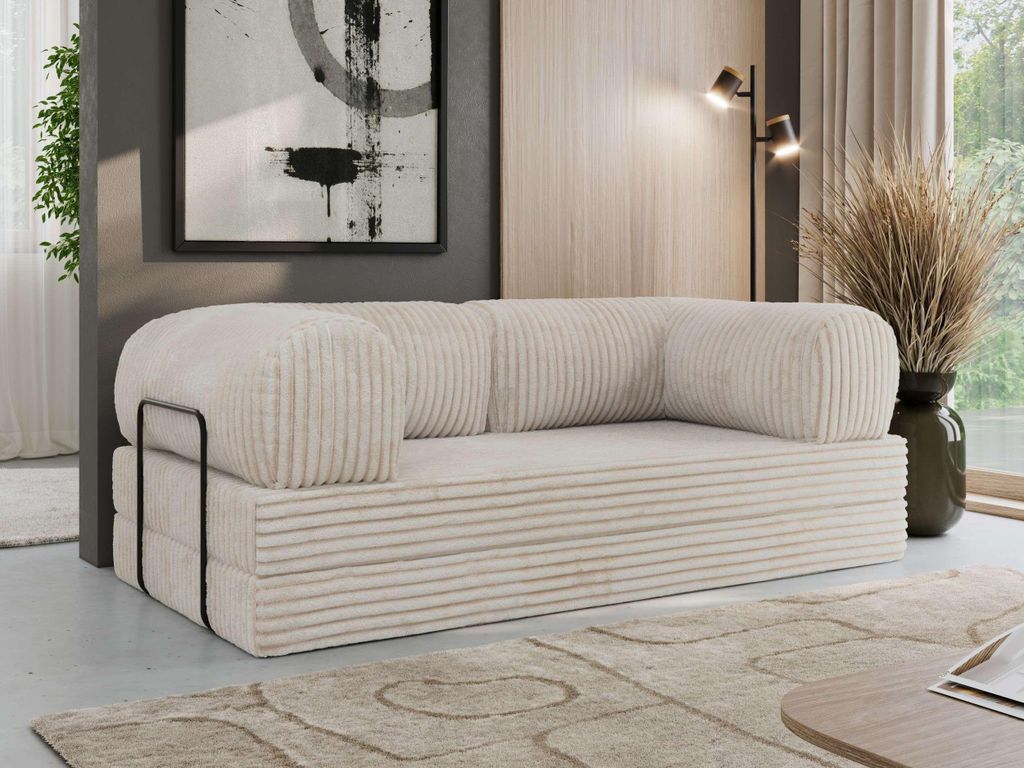 MKS MEBLE Schlafsofa 3-Sitzer ORSETTO 200 cm Sofa mit Schlaffunktion & Metallrahmen Modernes Design Ausziehcouch, HR-Schaum - Beige Cord