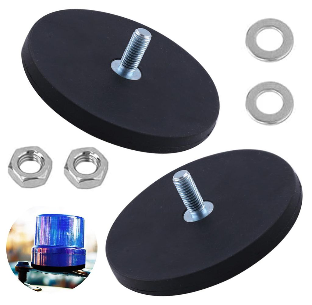 Neodym-Magnete, mit Gummibeschichtung, 2 Stück, Ø 66 mm, mit M6-Gewinde, Neodym-Magnete mit Loch, schwarz, starke Magnete mit Gummibeschichtung, ...
