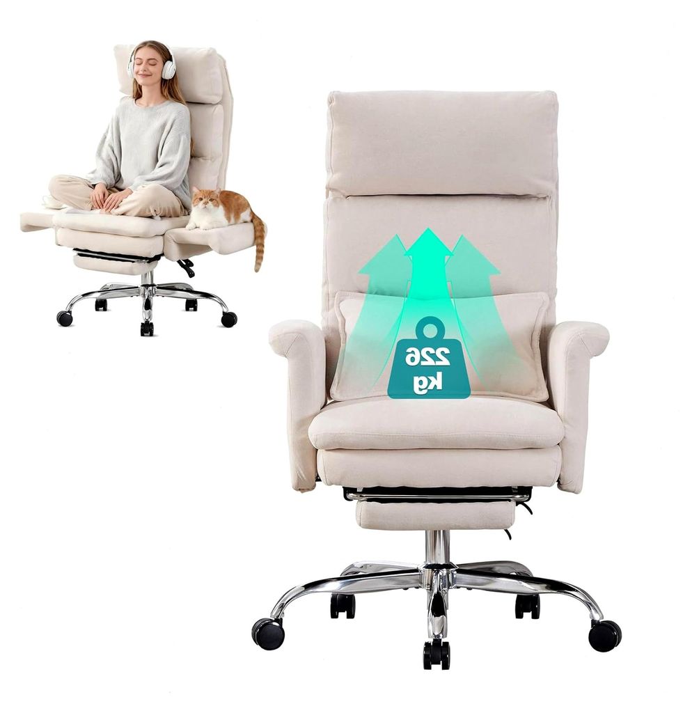Ergonomischer Bürostuhl mit Fußstütze bis 226 kg, klappbaren Armlehnen, dicker Sitzpolsterung und verstellbarer Kopfstütze, Schreibtischstuhl f...