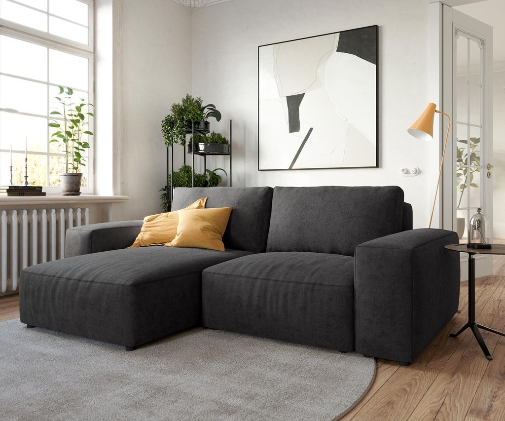 DELIFE Ecksofa Lanzo 230x155 cm Mikrofaser Schwarz Recamiere variabel