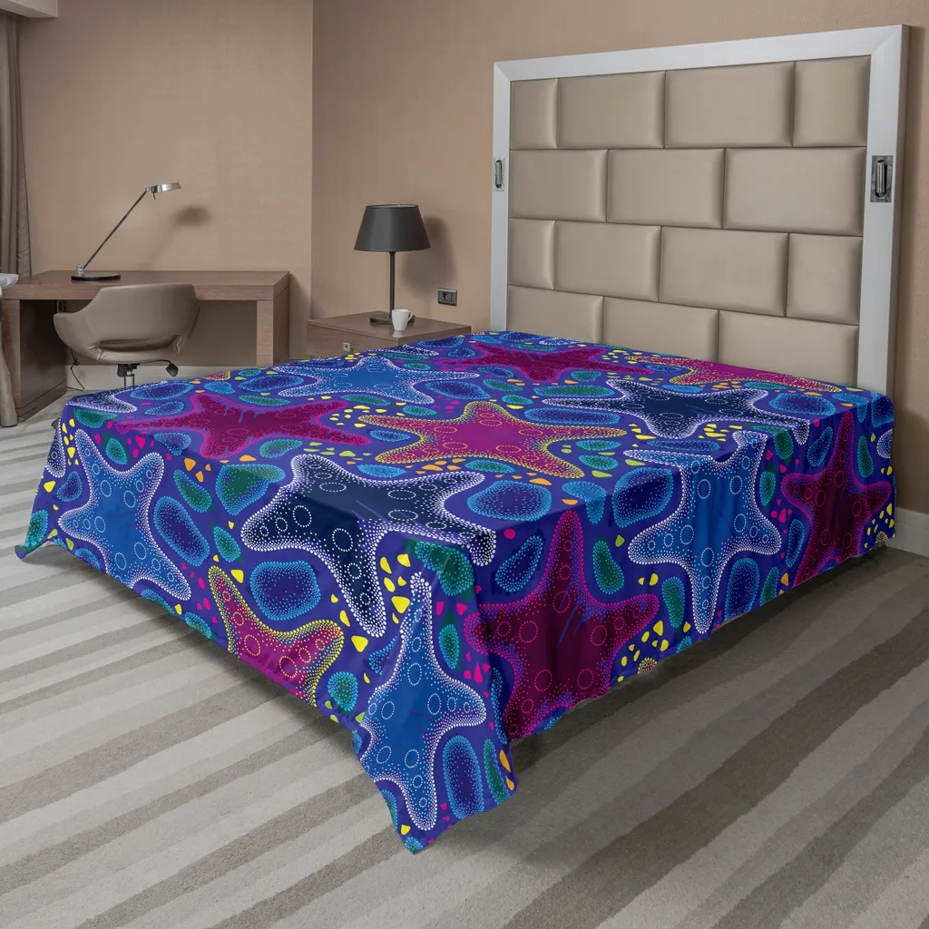 Drap Plat Doux et Confortable Imprimé Galets et Étoiles de Mer 275x260 cm