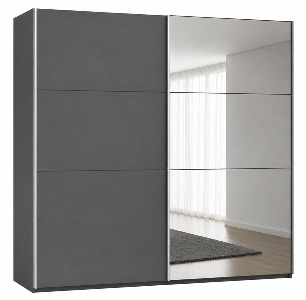 Schiebeschrank VIGO 250 cm mit Spiegel – kompakter Kleiderschrank Schiebetürenschrank modern (Graphit)