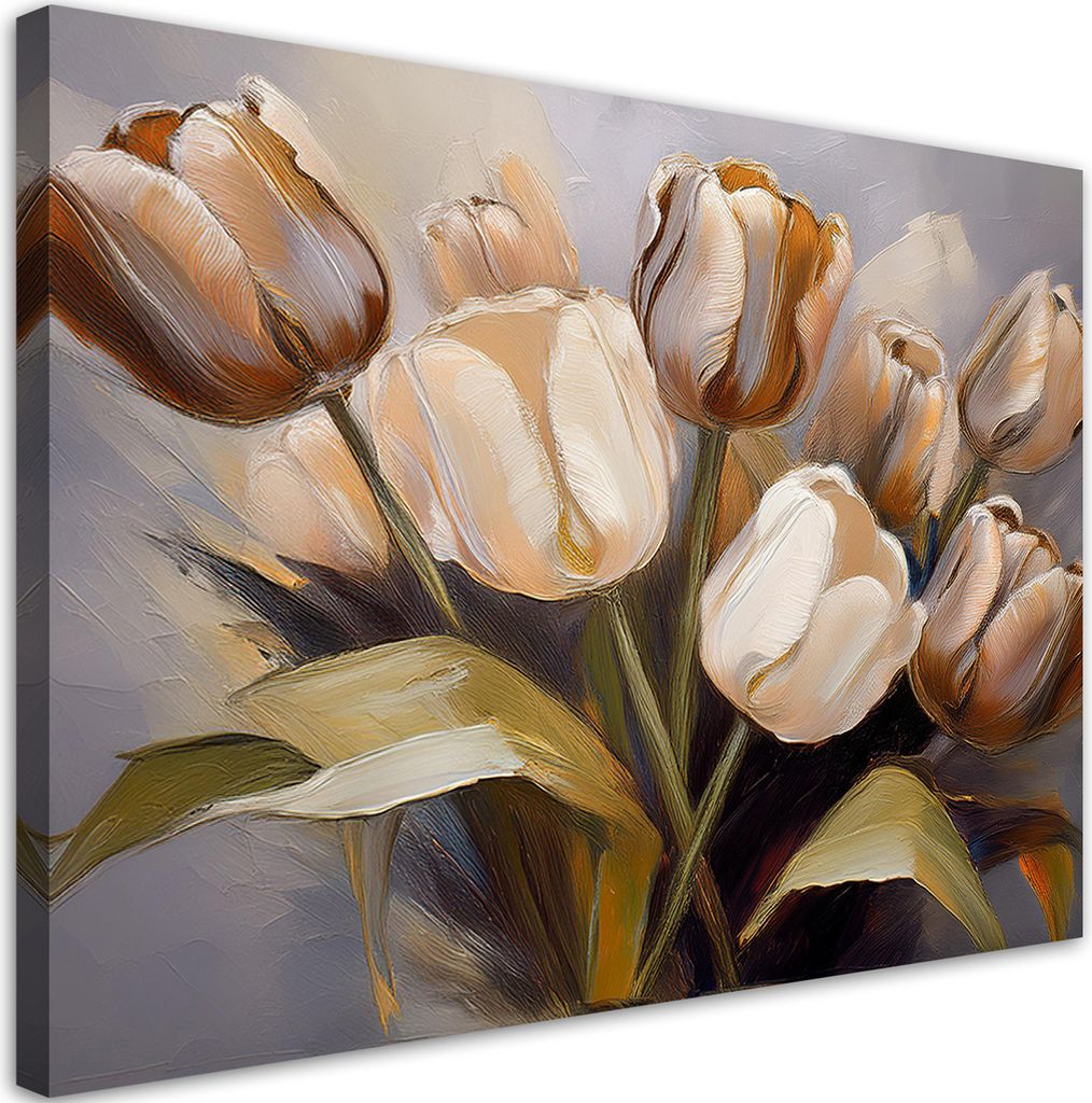 Leinwandbild Tulpenstrauß Beige 60x40 Feeby Beige bild für die wand bereit zum aufhängen