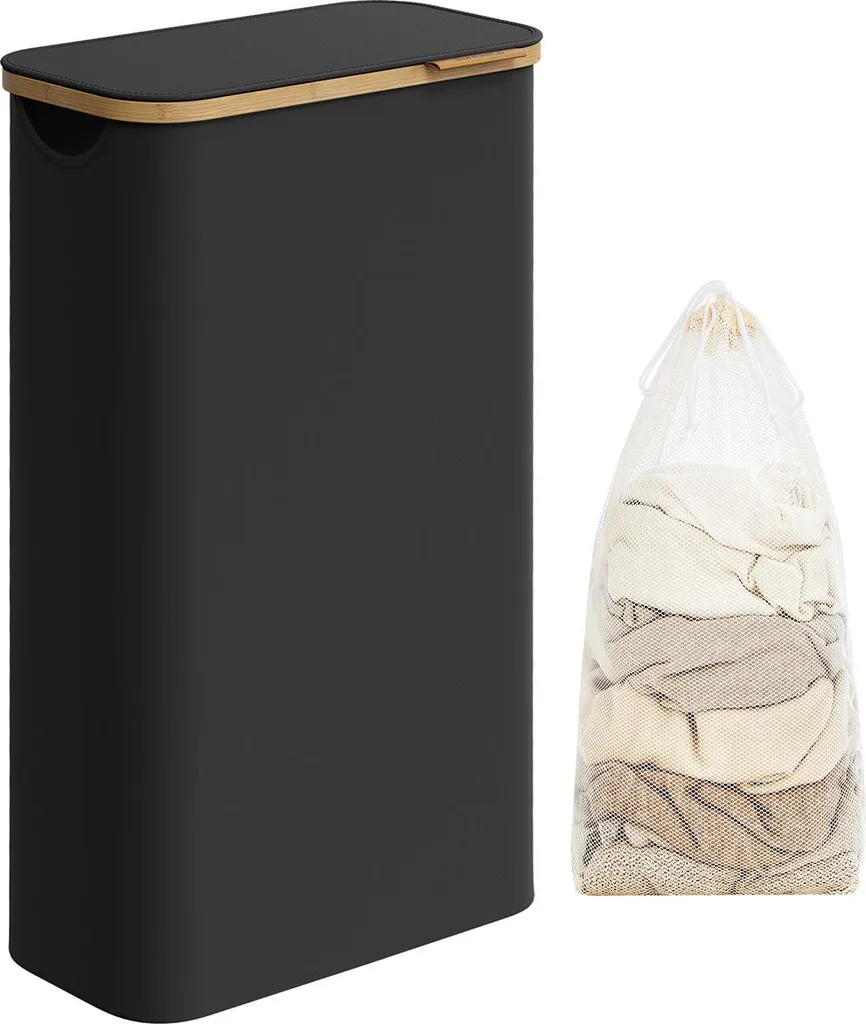 Panier à linge noir 65 litres grande capacité et couvercle rabattable